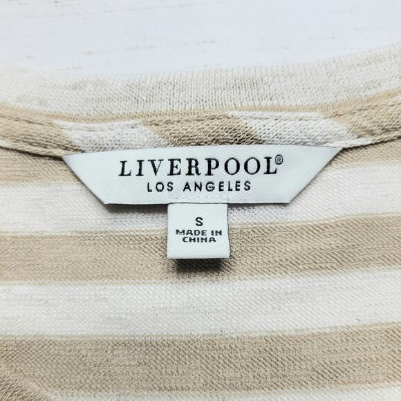 Liverpool Chevron Crewneck Tee Shirt Short Sleeve Top Stripe Beige White Small - Picture 7 of 8